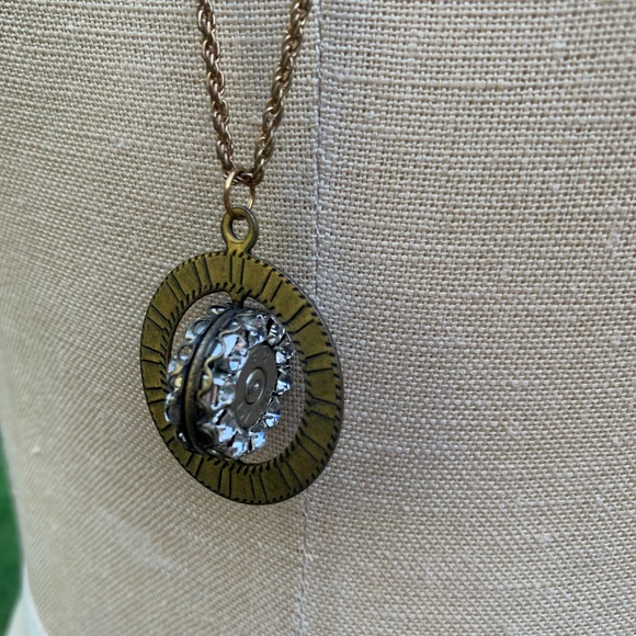 Reversible Spinner Rhinestone Bullet Pendant Necklace - Picture 11 of 16